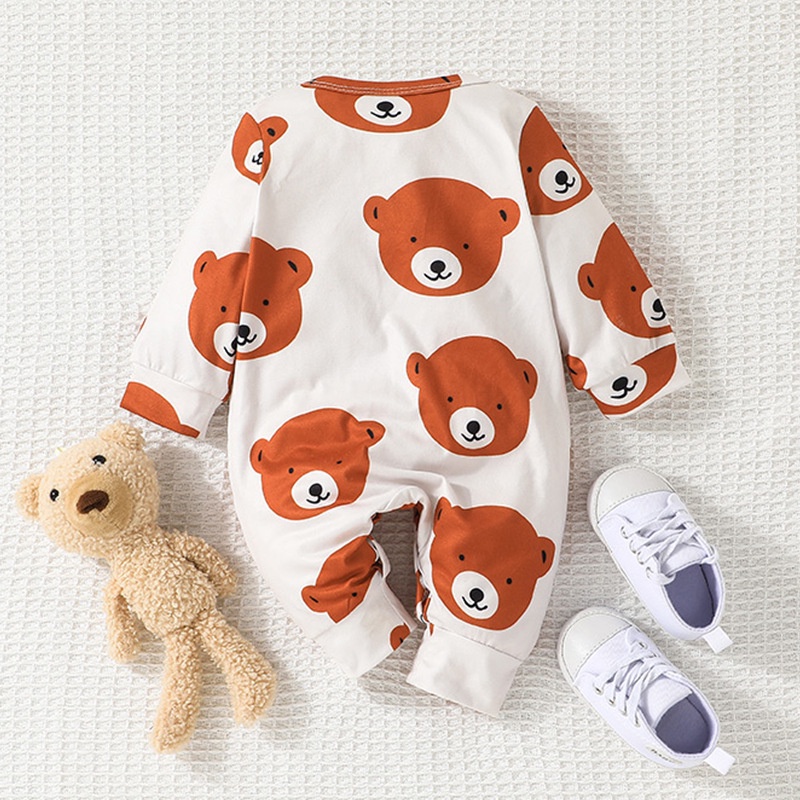 Body bé trai đồ sơ sinh từ 0 đến 12 tháng In Hình Gấu Hoạt Hình Dành bodysuit liền thân mùa hè dài tay quần áo cho bé trẻ em