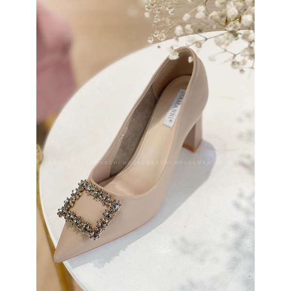 Giày cao gót da mềm đá vuông gót vuông 6cm mã A666-2