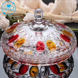 Khay Đựng Mứt Thuỷ Tinh Pha Lê Chia Ngăn Hoạ Tiết Chấm Bi Màu Cao Cấp / Thố Mứt Tết Chia Ngăn 510-9 M3173