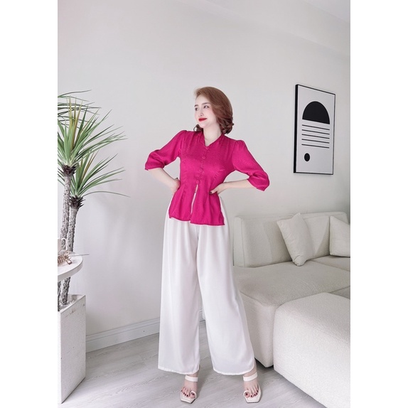 Set lam gấm nút bọc xẻ tà xinh xắn, Set lam đi chùa đi lễ sang trọng L5