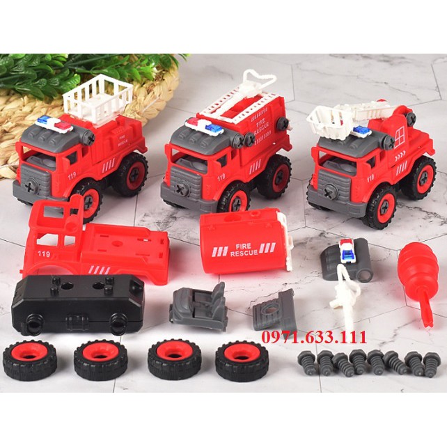 Set 4 xe cứu hoả hàng lắp ráp cho bé