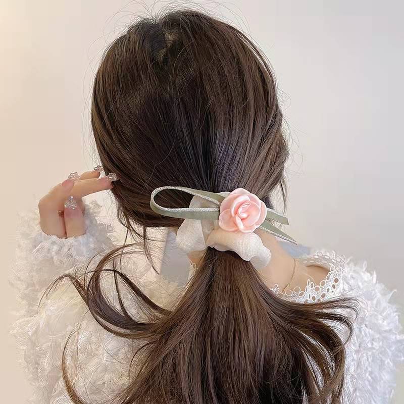 Dây Buộc Tóc Cao Su Co Giãn Đính Hoa Trà Thời Trang Mùa Hè 2023