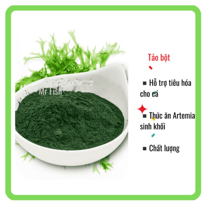Tảo bột Spirulina 50g/100g-Thức ăn cá tép cảnh - Thức ăn nuôi Artemia sinh khối, bobo - Nuôi cá bột - Mr Fish