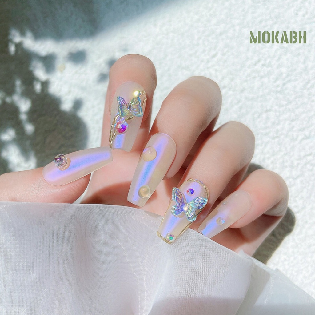 Set 8 Phụ Kiện Đính Trang Trí Móng Tay Hình Bướm Hai Lớp DIY
