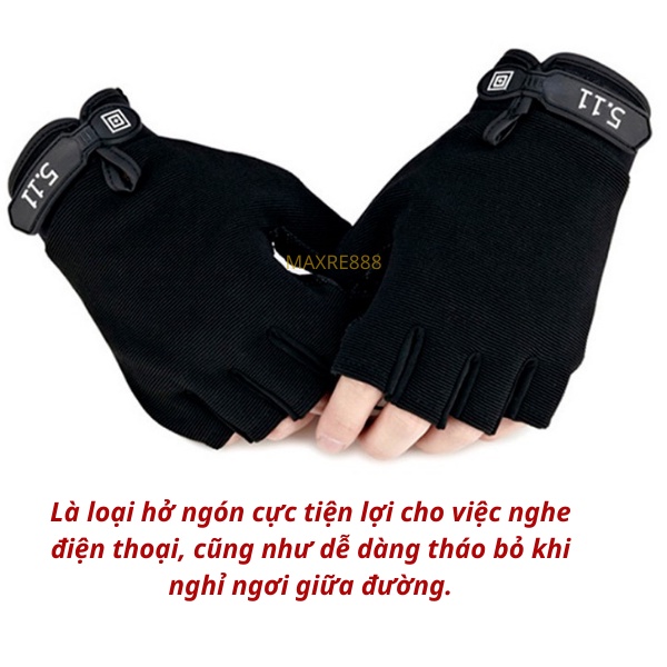 Găng Tay Cụt Ngón 511 Dành Cho Nam Nữ Đi Phượt Tập Gym Thể Thao Thấm Hút Mồ Hôi Thoáng Khí