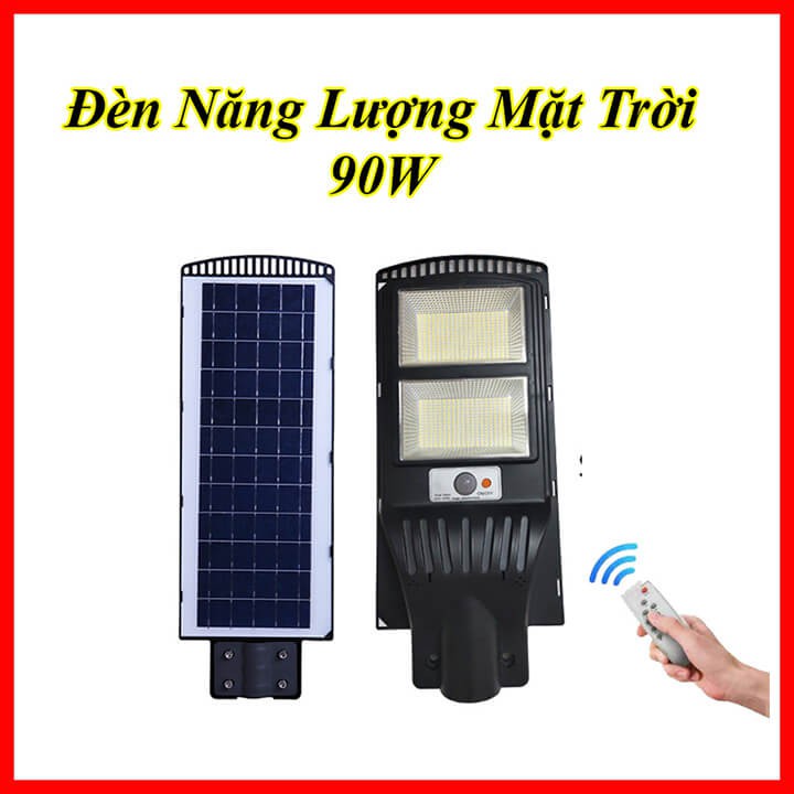 Đèn năng lượng mặt trời đường phố sân vườn cảm biến ánh sáng 90W tấm pin liền thể.