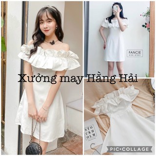 Đầm nữ trắng trễ vai dáng xuông trơn🌸 Váy nữ búp bê điệu basic🌸 đầm dự tiệc