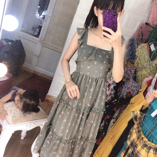 Đầm maxi hoa xanh