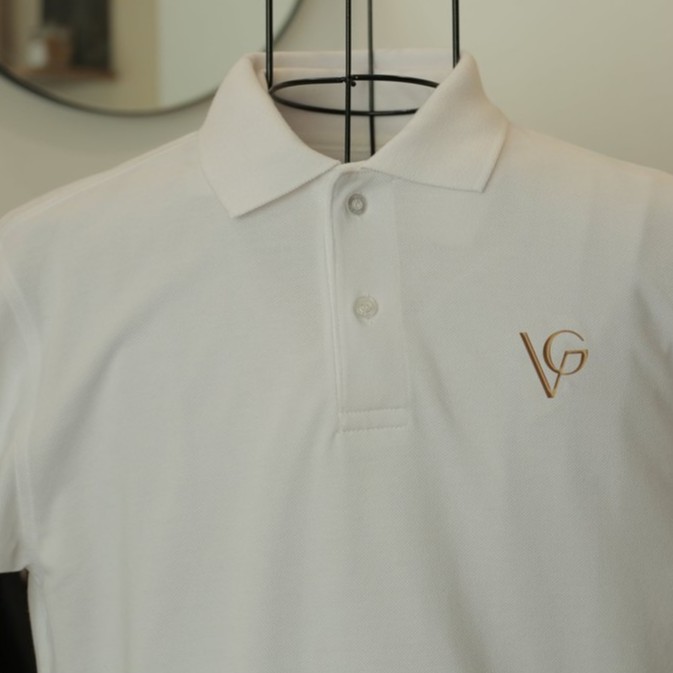 Áo Polo Nam Màu Trắng Họa Tiết VG Original Logo Cổ Trơn Thun COTTON co giãn VIGENT