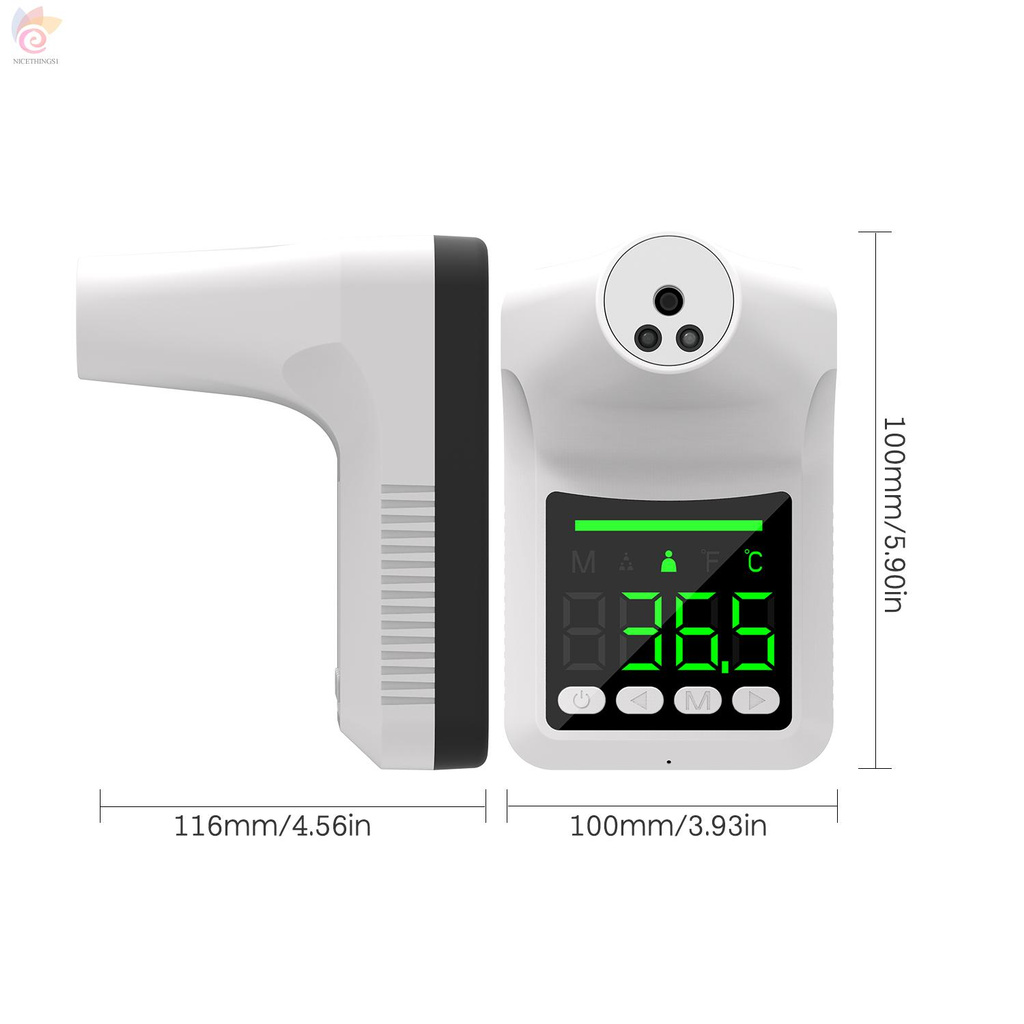 ET Non-contact Infrared Thermometer Wall-Mounted Automatic Body Temperature Scanner Touchless Forehead Thermometer Digital Temperature Reader Meter with Fever Alarm Voice Alert