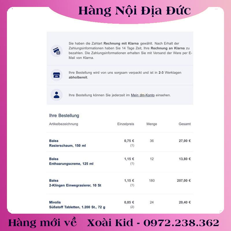 Bộ Bọt/Gel cạo lông Balea Đức - Nội địa Đức Đủ Bill Date mới