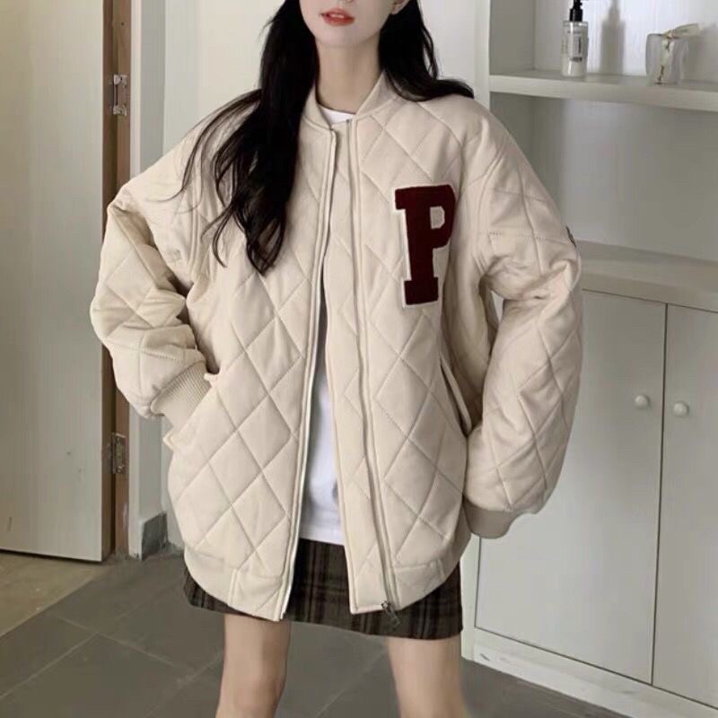 Áo Khoác Bomber Chữ Thêu Trần Bông