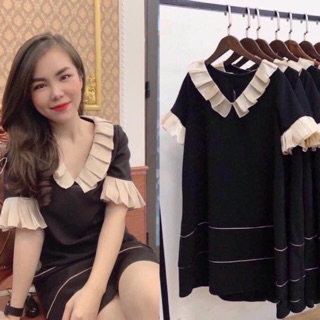 ( Ảnh thật + Video ) Váy suông đuôi cá xếp ly kem