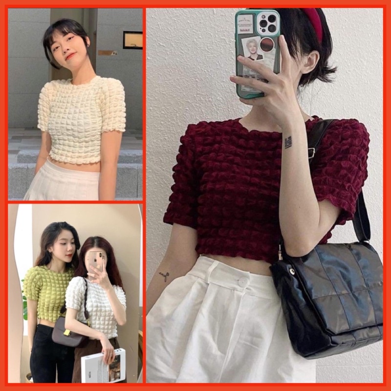 Áo Croptop Xốp Ô Vuông Baby Tee Nữ [Freeship] ? Croptop Kiểu Dáng Ôm Cộc Tay Năng Động 3158 Hàn Quốc Bánh Bèo Tiểu Thư ?