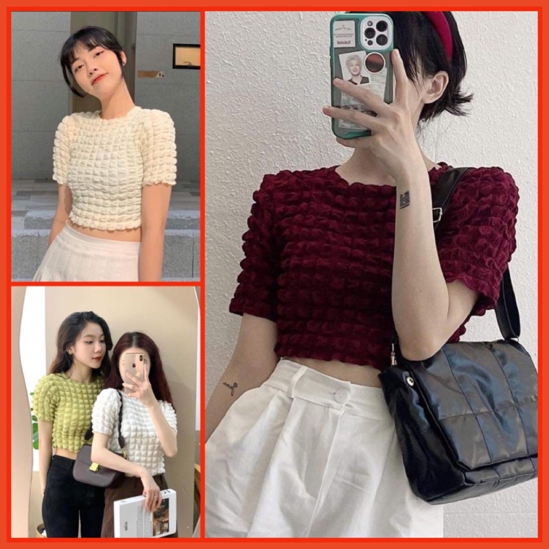 Áo Croptop Xốp Ô Vuông Baby Tee Nữ [FREESHIP] 🌸 Croptop kiểu dáng ôm cộc tay năng động 3158 hàn quốc bánh bèo tiểu thư 🌸 | BigBuy360 - bigbuy360.vn