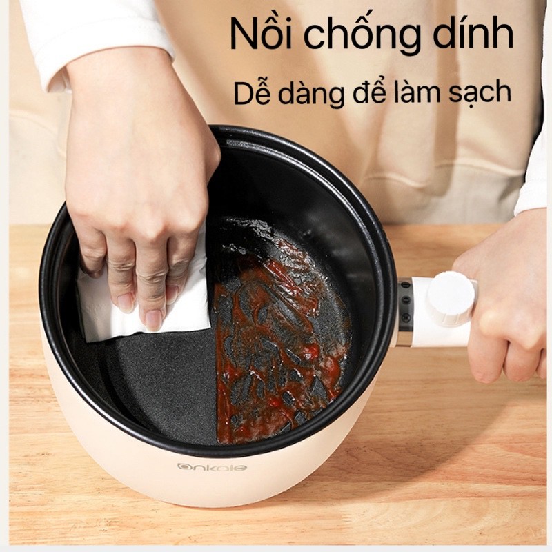 Nồi nấu mì nồi lẩu mini điện chống dính đa năng công suất 600W dung tích 1.5L và 2L