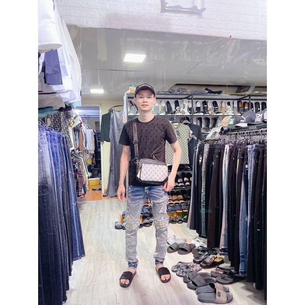 Quần bò nam Amiri rách vá gối siêu chất 7805, jean bò rách gối vá màu vá da sịn S.C