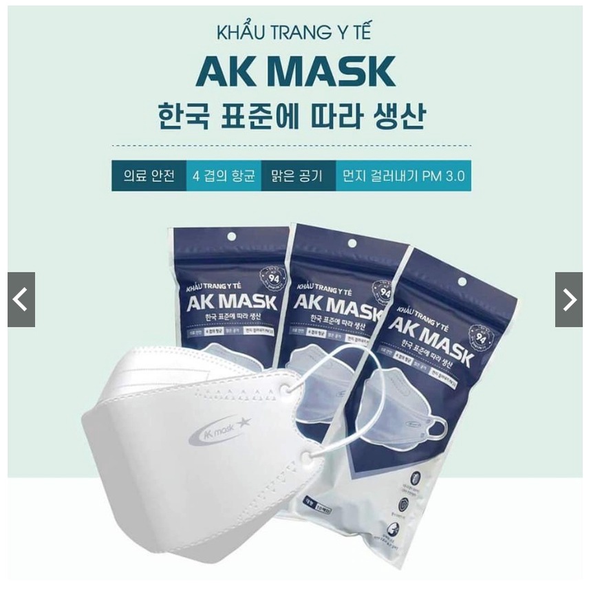 Gói 10 Cái KHẨU TRANG AK MASK KF94 - 4D SIÊU CHỐNG BỤI MỊN PM 3.0, VI KHUẨN_HÀNG CHÍNH HÃNG