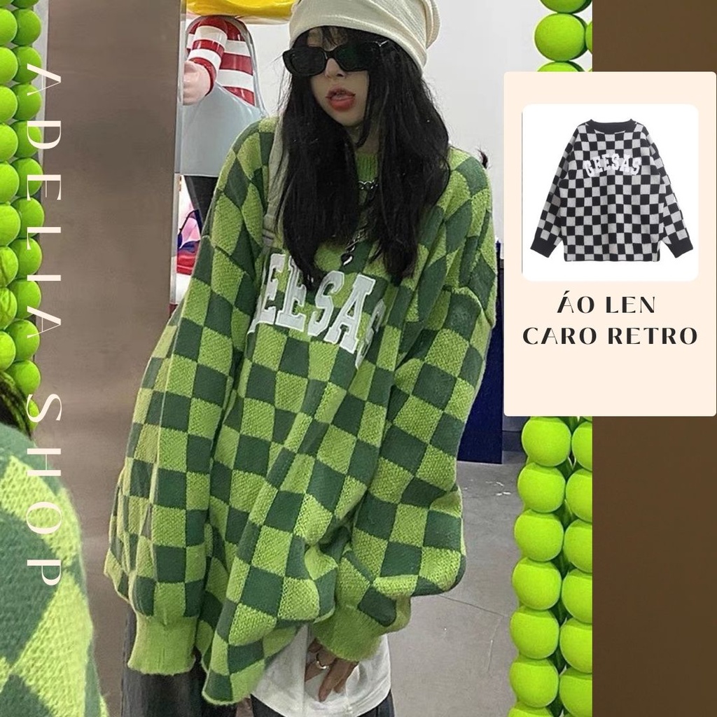 Áo Len Nữ | Áo Len Sweater Nữ Họa Tiết Kẻ Caro Nữ Sọc 3 Màu Phong Cách Retro Ulzzang