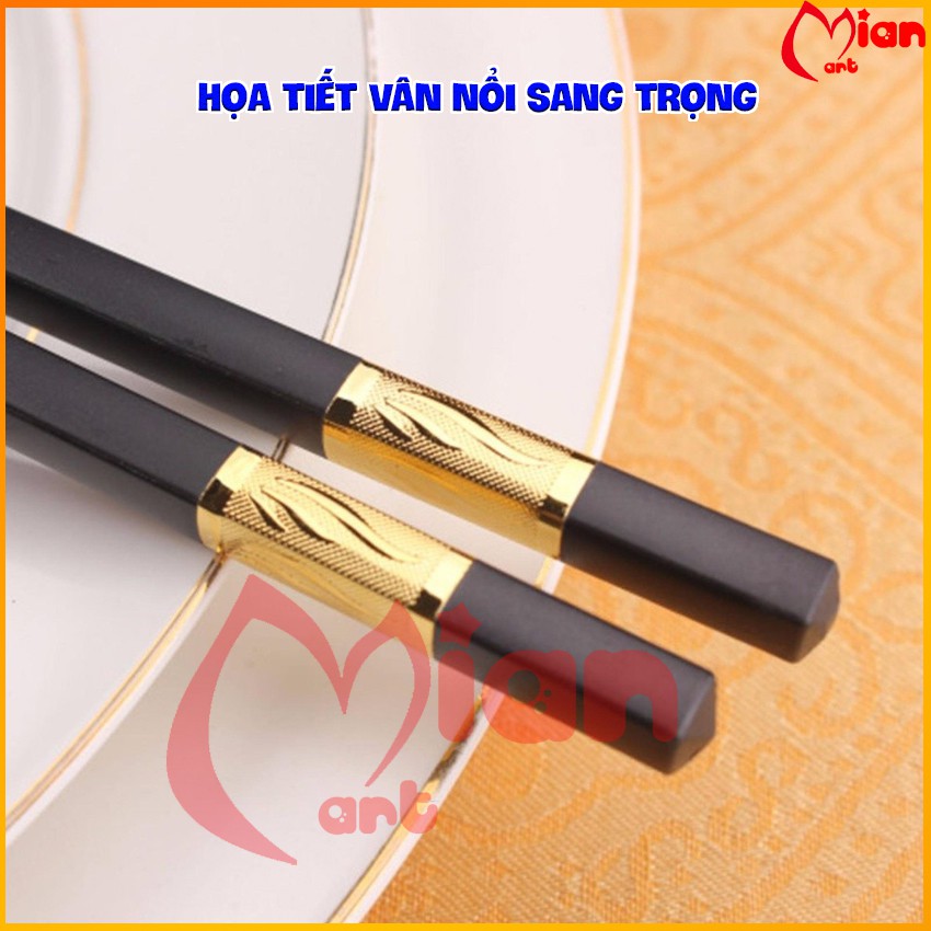 Đũa hợp kim khảm vàng chống trơn trượt, mòn mốc, cong vênh phong cách Nhật Bản 27cm Tặng khăn siêu thấm - Mian mart