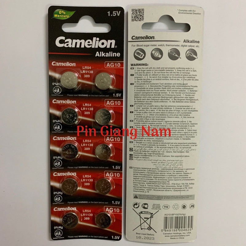 Pin AG10 Camelion 1.5V vỉ 10 viên