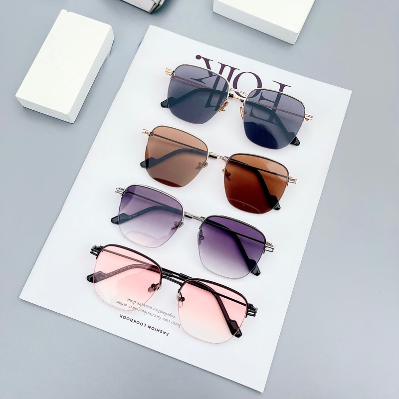 Kính Mát Gọng Kim Loại Tròng Nửa Gọng Màu Gradient Hồng Chống Ánh Sáng Xanh Thời Trang Hàn Quốc