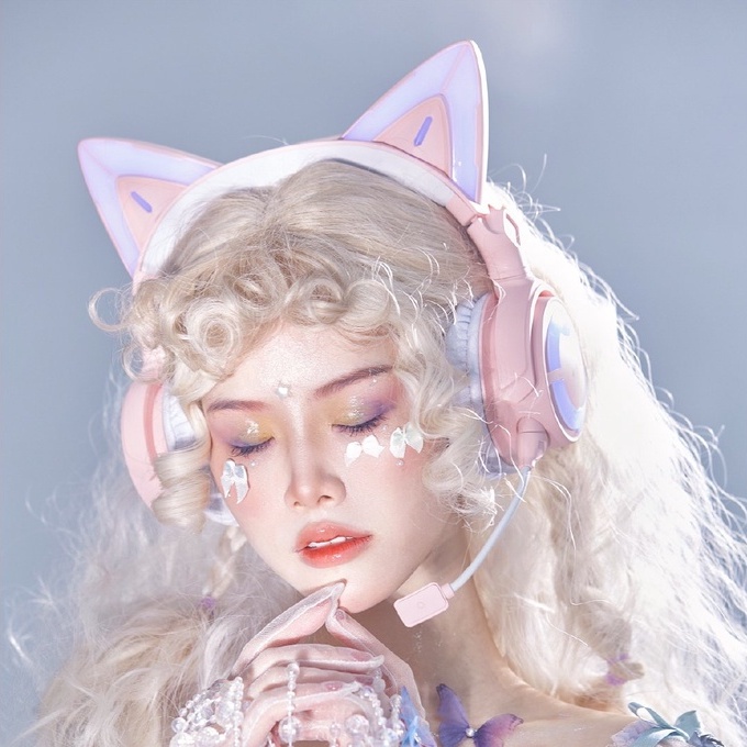 Tai nghe tai mèo Demon Dance YOWU Cat Ear Headphone 4 phiên bản Cherry Blossom Pink.