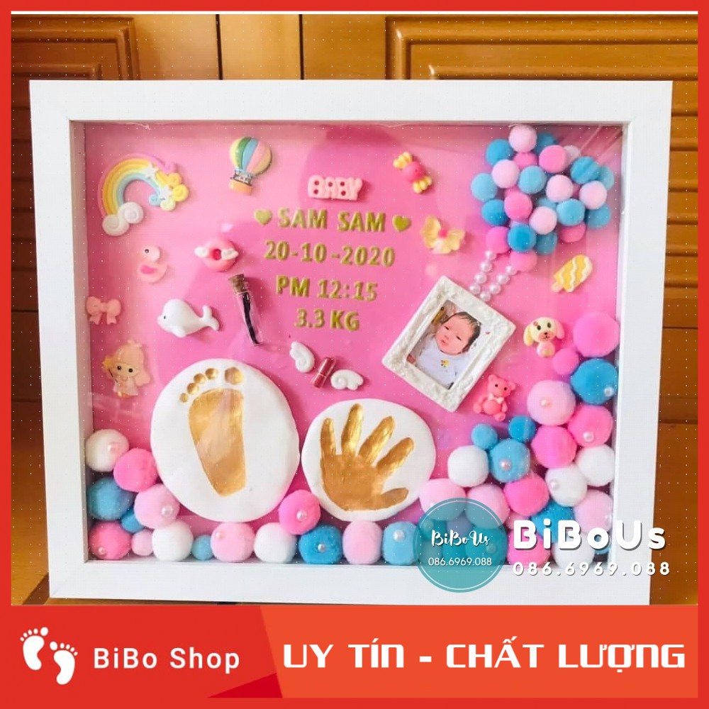 KHUNG TRANH IN DẤU TAY BÉ, KHUNG ẢNH ĐẤT SÉT IN DẤU TAY BÉ, QUÀ TẶNG SINH NHẬT, THÔI NÔI, ĐẦY THÁNG