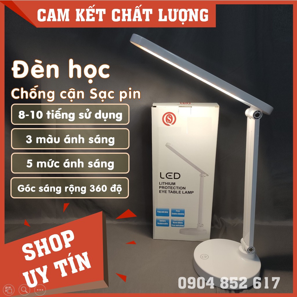 Đèn học chống cận thị tích điện (sạc pin), ánh sáng LED 3 màu, 3 cấp ánh sáng