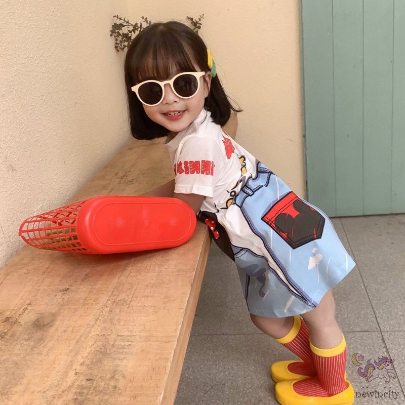 Đầm Tay Ngắn In Hoạ Tiết Hoạt Hình Cho Bé Gái