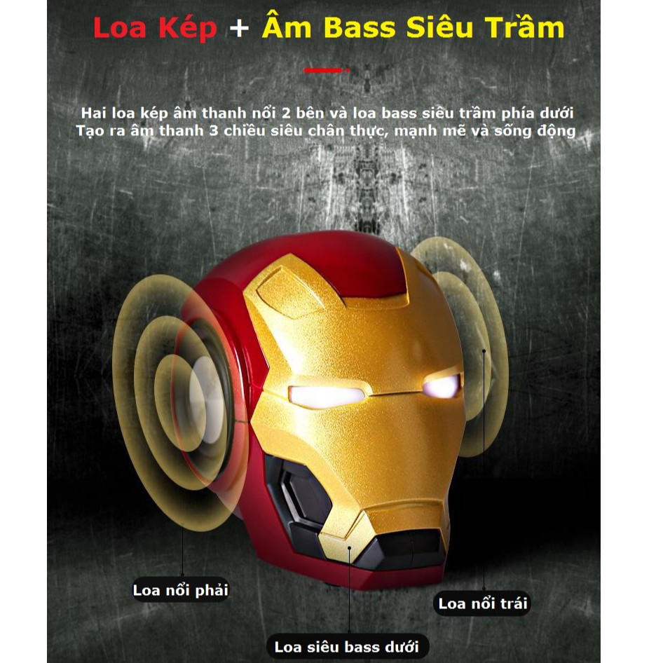 Loa bluetooth cầm tay Ironman nghe nhạc siêu bass , đôi mắt có đèn led hỗ trợ thẻ nhớ và usb