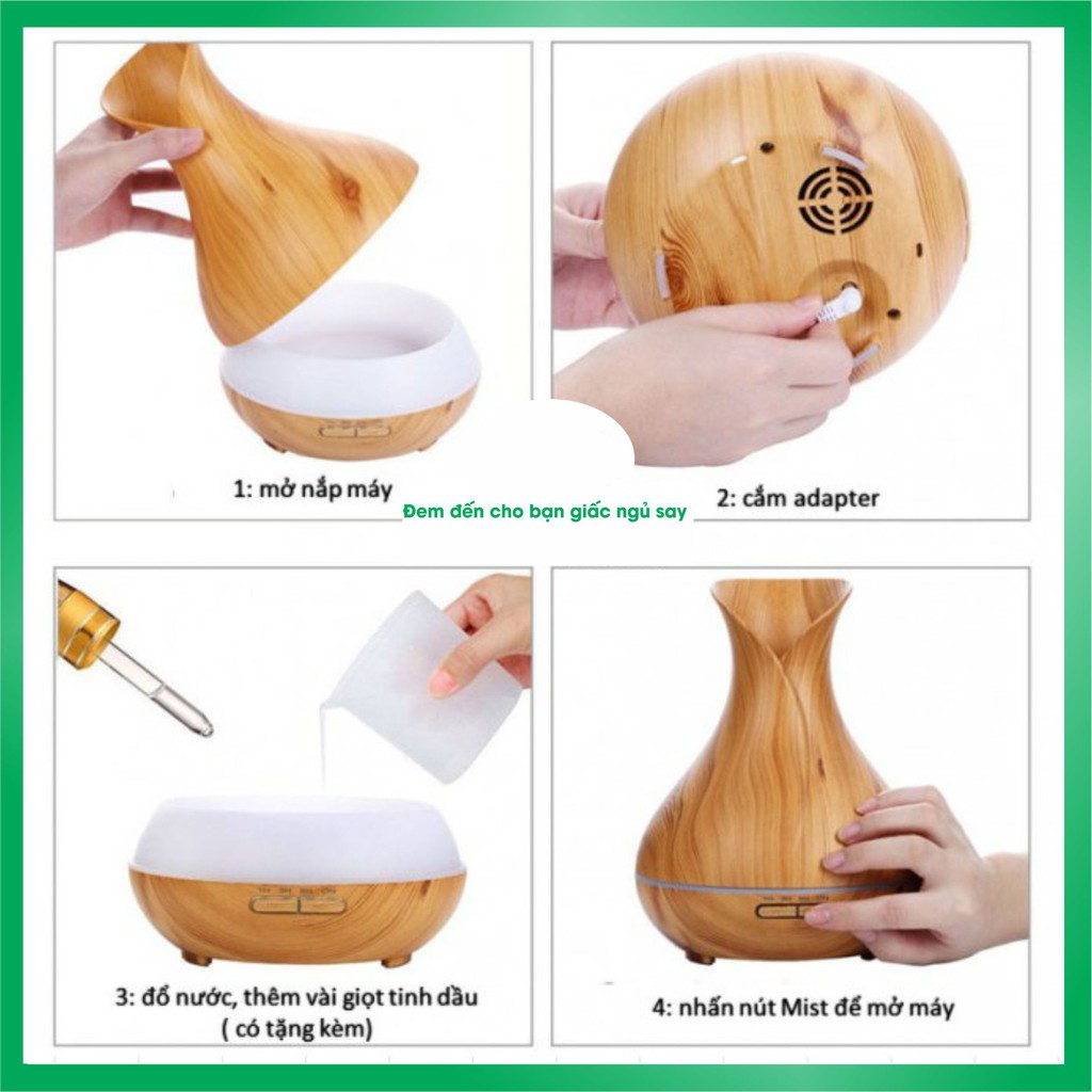 Máy khuếch tán tinh dầu hình hoa Tulip, dung tích 400ml, có đèn led đổi màu, tặng kèm chai tinh dầu sả chanh 10 ml
