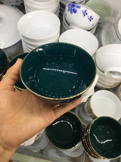 Bát cơm xanh cổ vịt vẽ vàng Bát Tràng