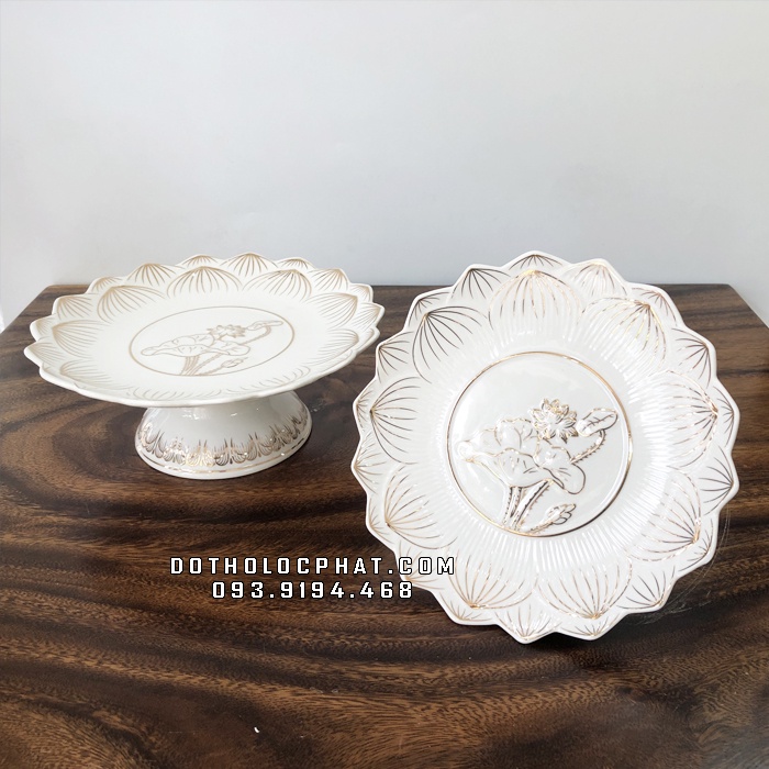 Dĩa Trái Cây Thờ Cúng Phật Gia Tiên Bằng Sứ Hoa Sen