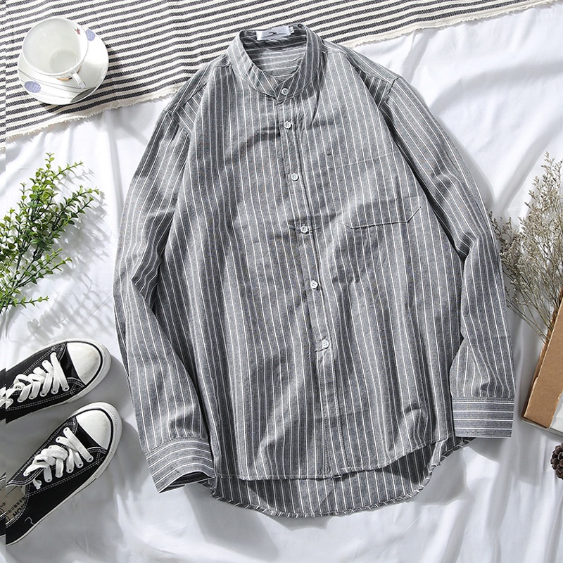 Áo Khoác Sơ Mi Tay Dài Dáng Rộng Kẻ Sọc Trẻ Trung Thời Trang Hè Phong Cách Hàn Quốc Cho Nam