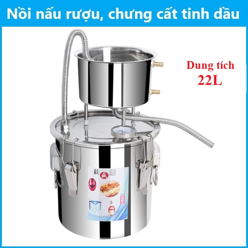 Nồi Chưng Cất Đa Năng Inox Mini Dung Tích 22L (Kèm Máy Bơm Mini), Chưng Cất Tinh Dầu, Nấu Rượu