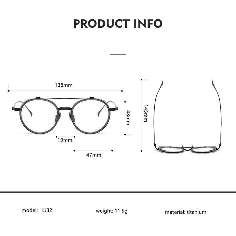 Kính Đeo Mắt Gọng Tròn Phong Cách Retro Nhật Bản Thiết Kế Sợi Carbon + Chân Gương Titan Phù Hợp Với Cận Thị Jingjiang Jinziang KJ32