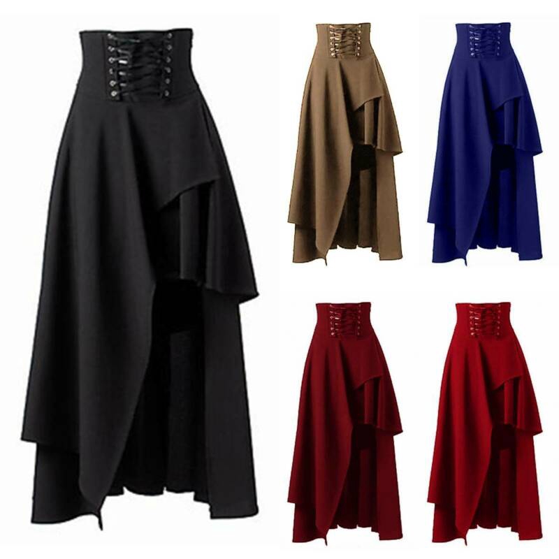 Chân váy dài lưng cao thiết kế đan chéo dây phong cách gothic cho nữ