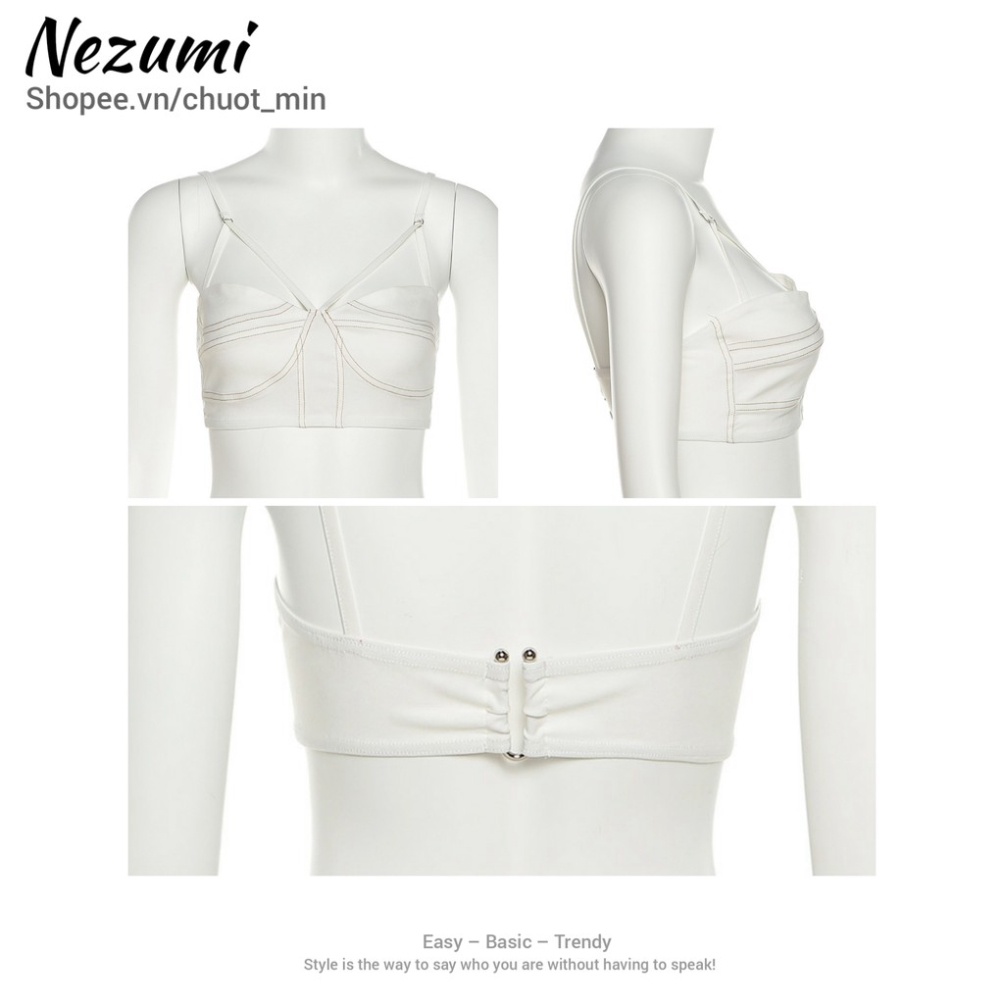 Áo croptop 2s đen trắng may viền khuôn ngực sexy phong cách Châu Âu