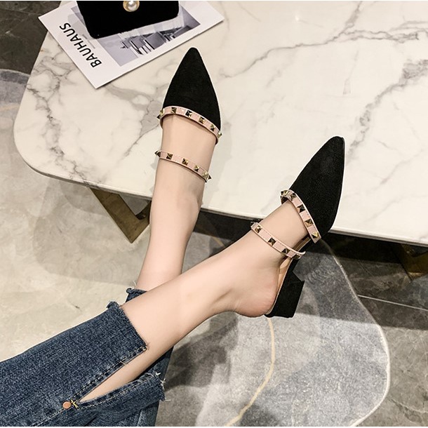 Sục nữ đẹp mũi nhọn quai đính đá thời trang lên chân cực xinh đế cao 3cm