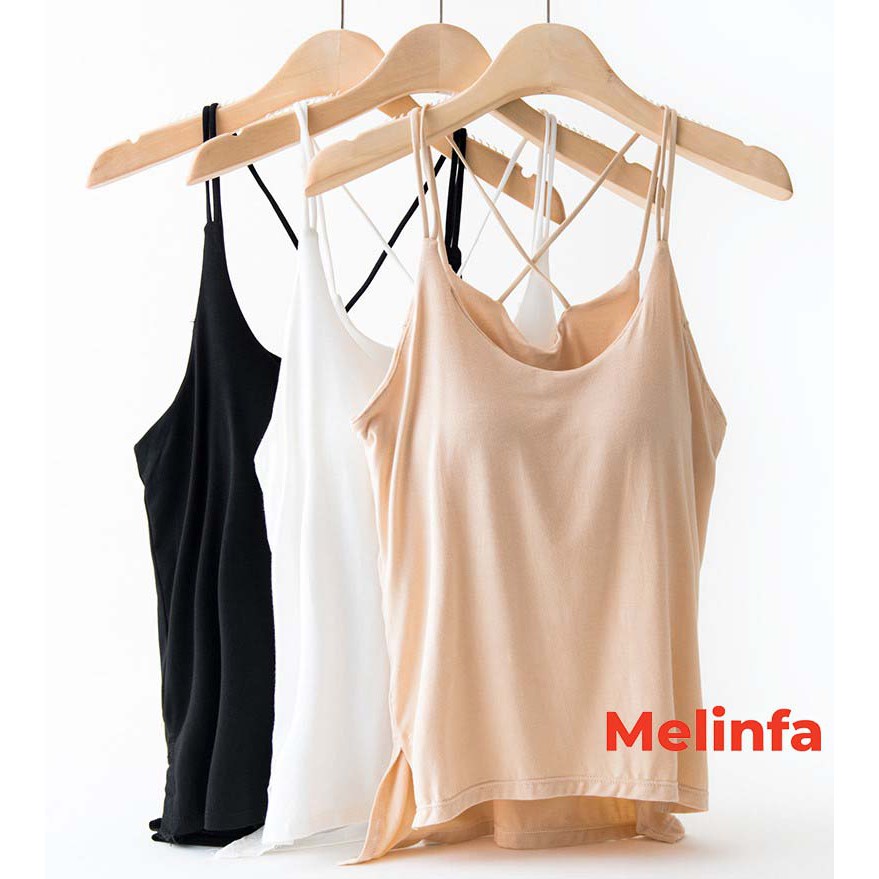 Áo hai dây trơn có mút ngực mặc nhà vải Viscose tự nhiên chéo lưng co giãn tốt thoáng mát mặc mùa hè mã VAA0230