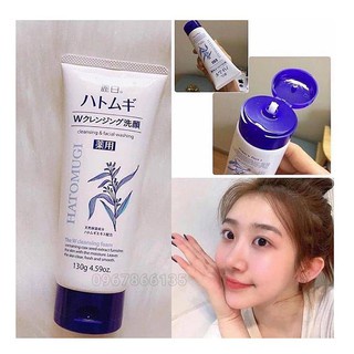 Sữa rửa mặt sáng da Raihaku Hatomugi Facial Foam 130g và 170g - nhập khẩu chính hãng Nhật Bản trắng- xanh