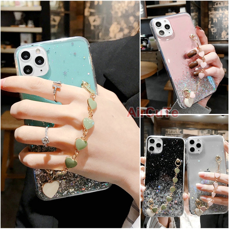 iPhone SE 2020 11 Pro Max X Xs XR 5 5s 6 6s 7 8 Plus 6s+ 6+ 7+ 8+ Starry Sky Glitter Sequins Wristband Soft TPU Case Cover