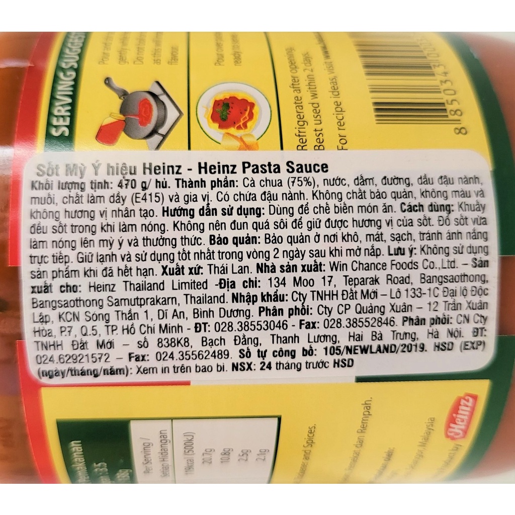[Lọ TT 470g] XỐT MỲ Ý [Thailand] HEINZ Original Italian Pasta Sauce (halal)