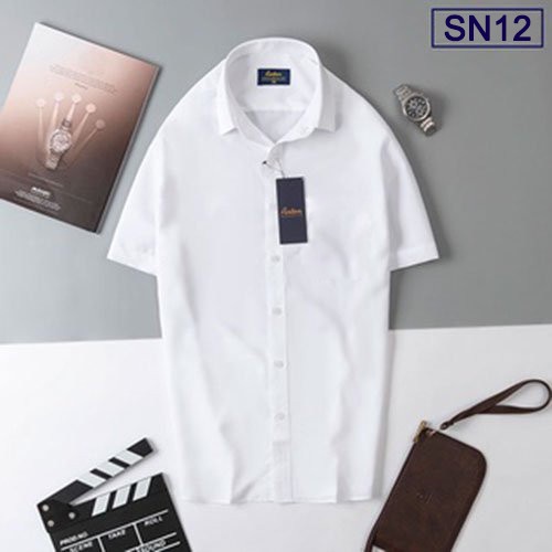 Áo Sơ Mi Nam Công Sở Trung Niên Thương Hiệu Anton Ngắn Tay Màu Trắng Trơn Vải Polyspun - XSN12