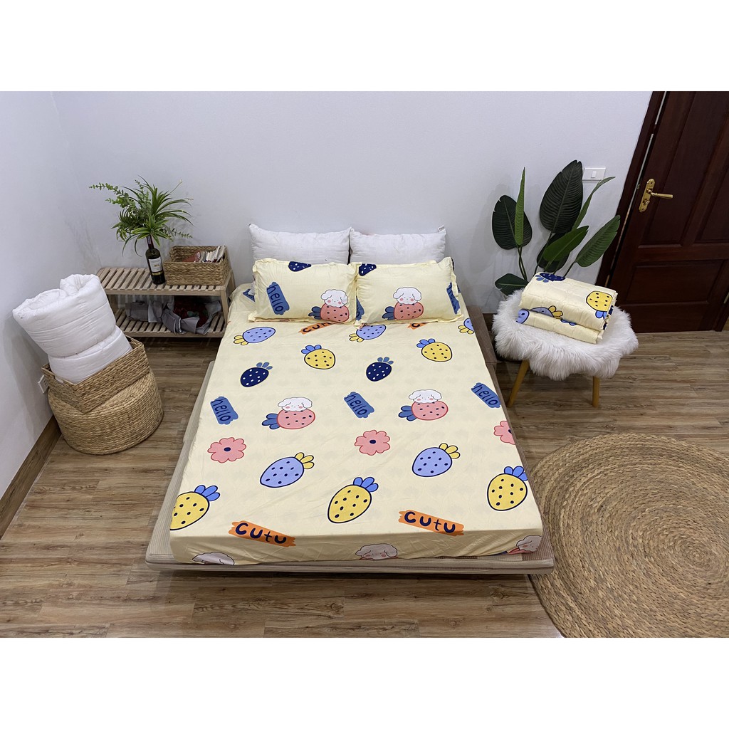 SET GA CHUN VÀ 2 VỎ GỐI NẰM COTTON POLY NGOCANHBEDDING HOT NHẤT HÈ 2021 MẪU DÂU TRẮNG