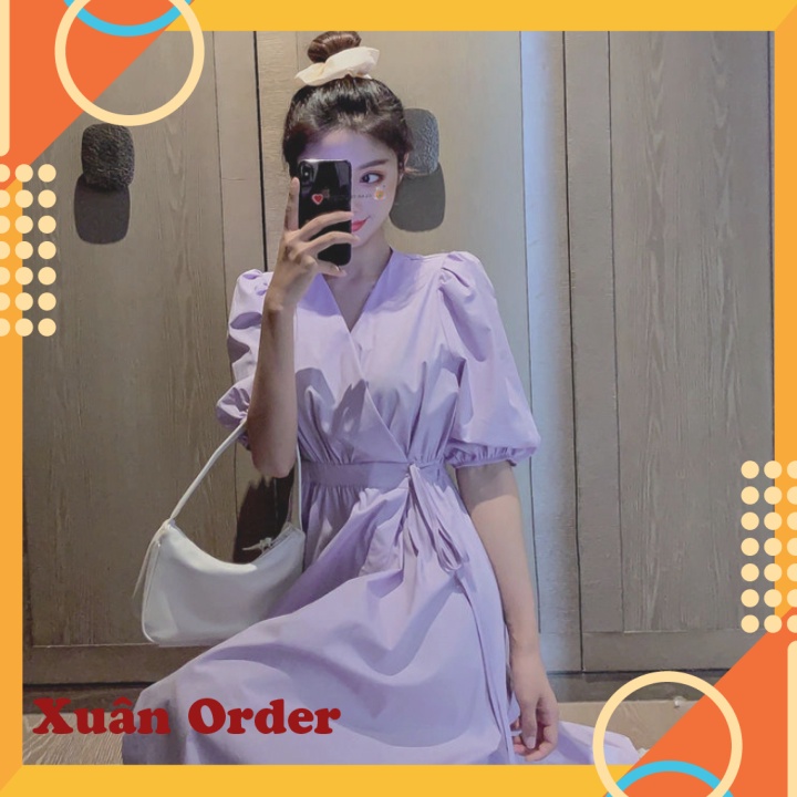 (Order 7-12 ngày, bigsize) Váy màu tím nữ mùa hè eo mỏng và khí chất yêu đầu váy dài cộng với size béo mm Pháp tay áo ph