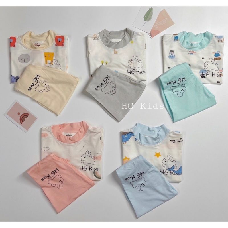 Bộ thun lạnh cổ cao 3 phân phối viền màu họa tiết đáng yêu, xinh xắn cho bé