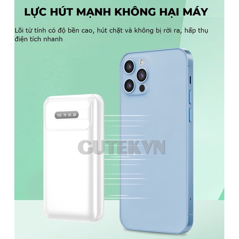 Sạc dự phòng không dây sạc nhanh 22,5W pin 15000mah mini nhỏ gọn cho từ ip 8/X/11/12/13 – Gutek RCT-015