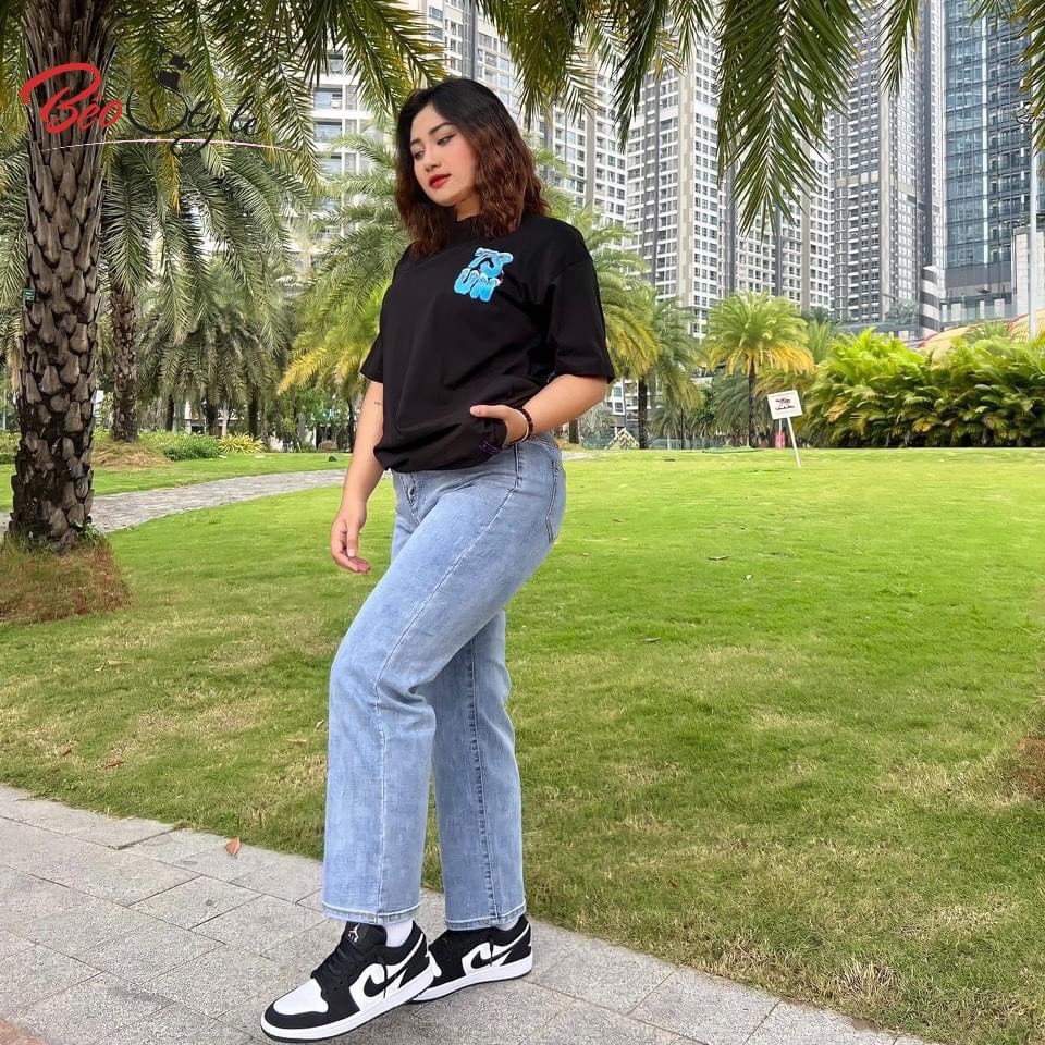 Quần Jean ống rộng hack dáng cực đỉnh Bigsize QJBS002 Dành cho các nàng từ 55-95kg | BigBuy360 - bigbuy360.vn